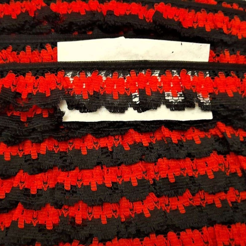 33 metres of gathered Black / Red lace 34mm wide