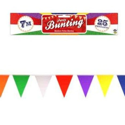 Card of Rainbow Bunting 7 metres long with 25 nylon flags 18cm x 28cm