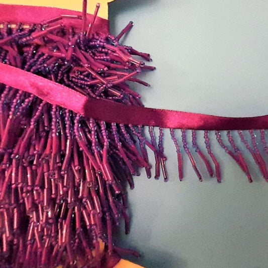 10 metres of purple colour beaded fringing with 9mm ribbon 35mm wide clearance