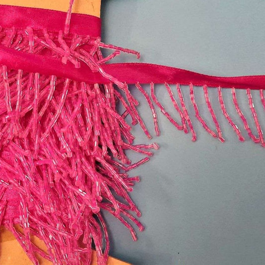 10 metres of cerise pink colour beaded fringing with 9mm ribbon 40mm wide clearance