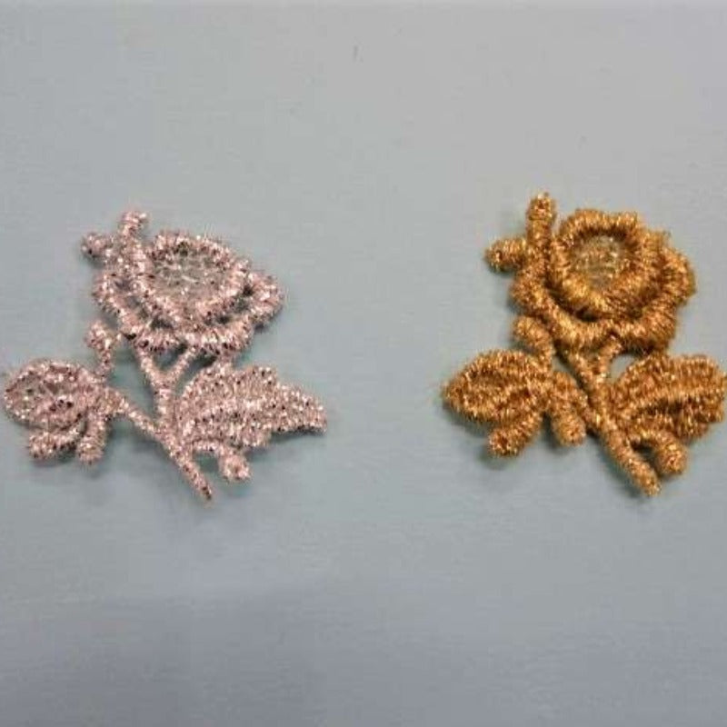 10 Small Metallic Lace Rose Sew On Motifs Size 35mm Clearance