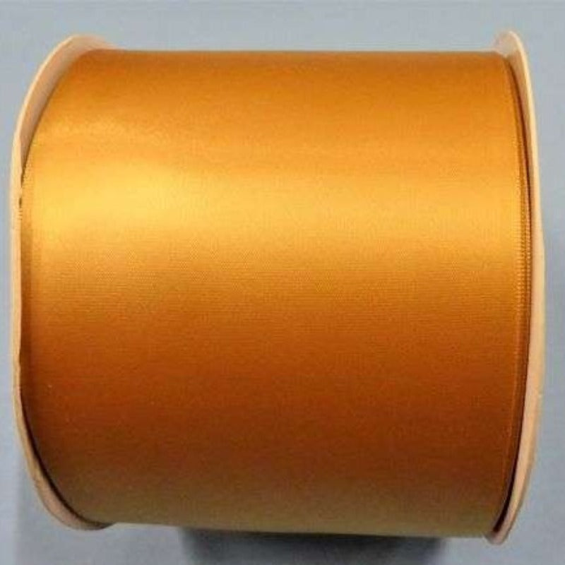 50 metre reel of Old Gold very wide single satin ribbon 100mm / 4inch