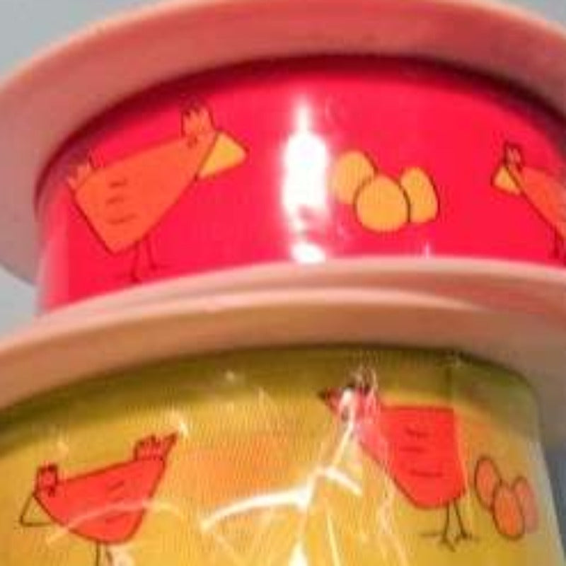 20 metres of bright RED coloured hen with eggs print ribbon wired edge 38mm wide clearance