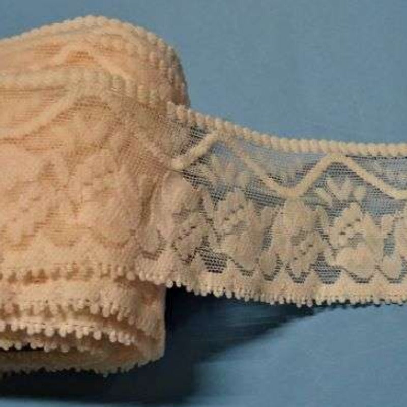 20 metres of light peach stretch lace flower design 60mm wide clearance