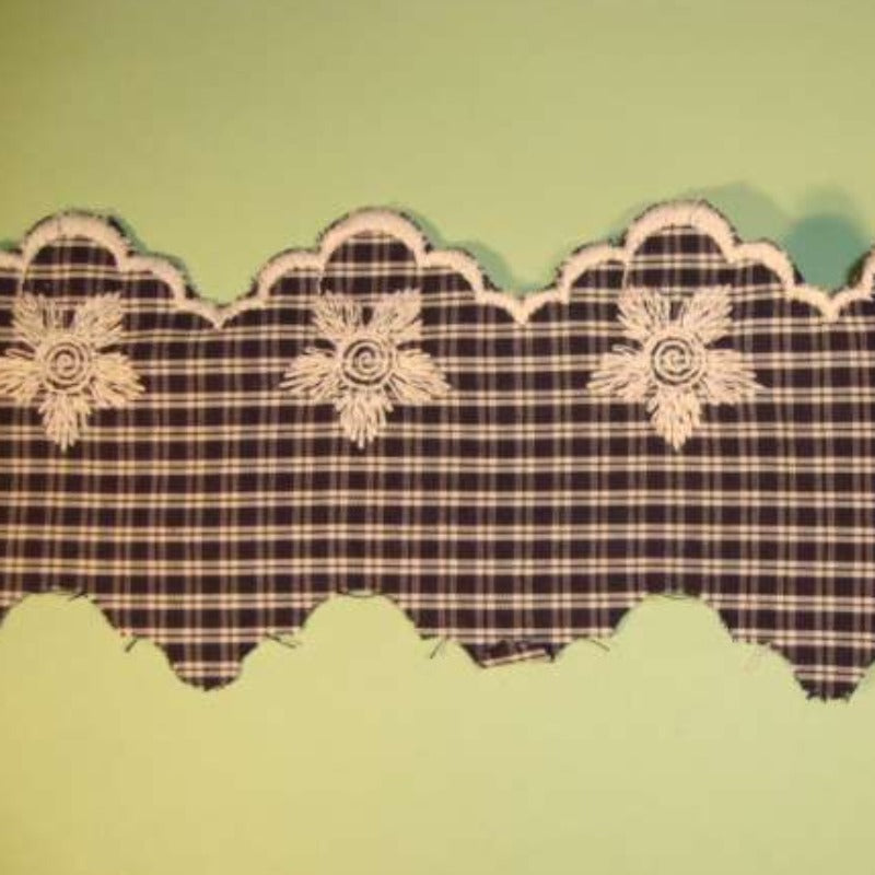 13.5 Metres Of White And Dark Navy Checked With Flower Design Broderie Anglaise 65mm Wide Clearance