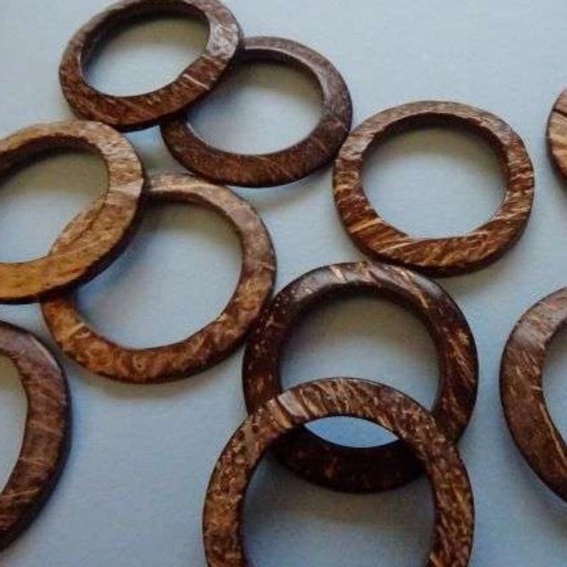 10 Brown Coco Nut Type Rings Size 50mm Natural Shades May Vary Clearance