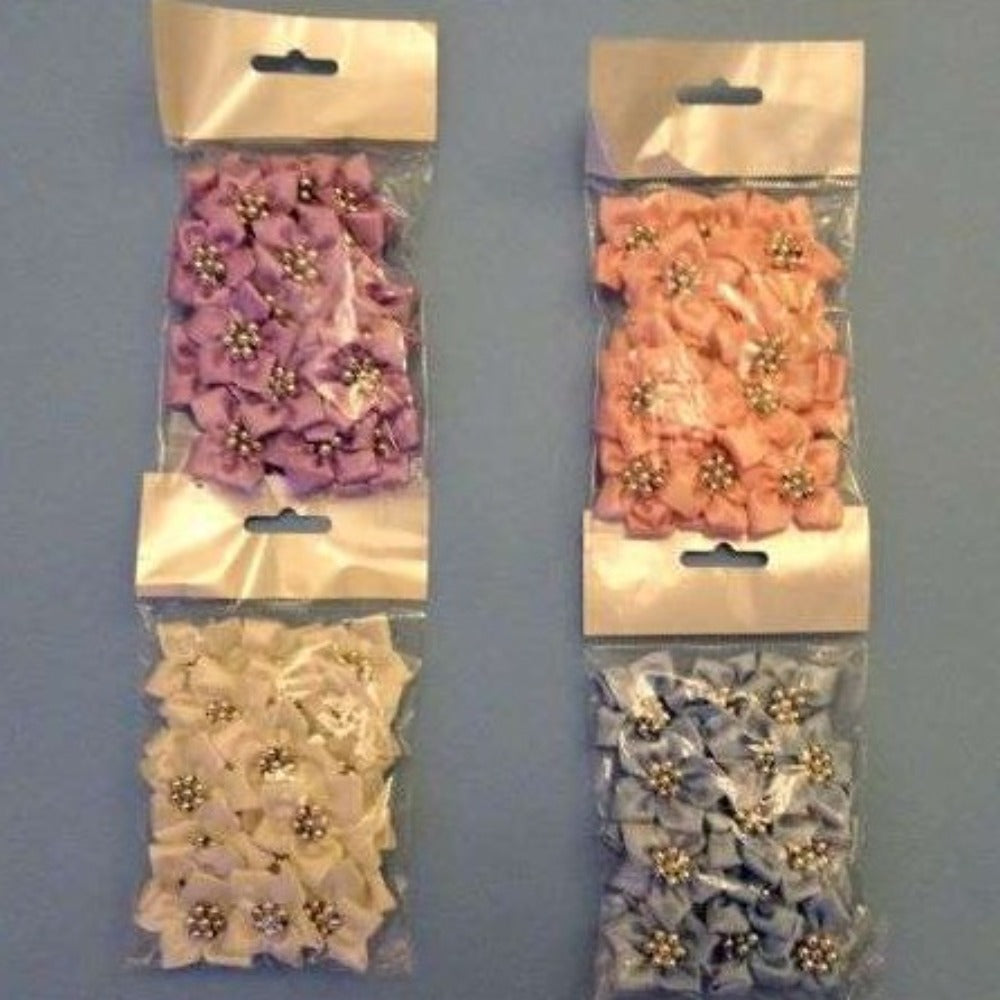 20 ribbon spike type flowers with 7 SILVER beads 35mm NEW