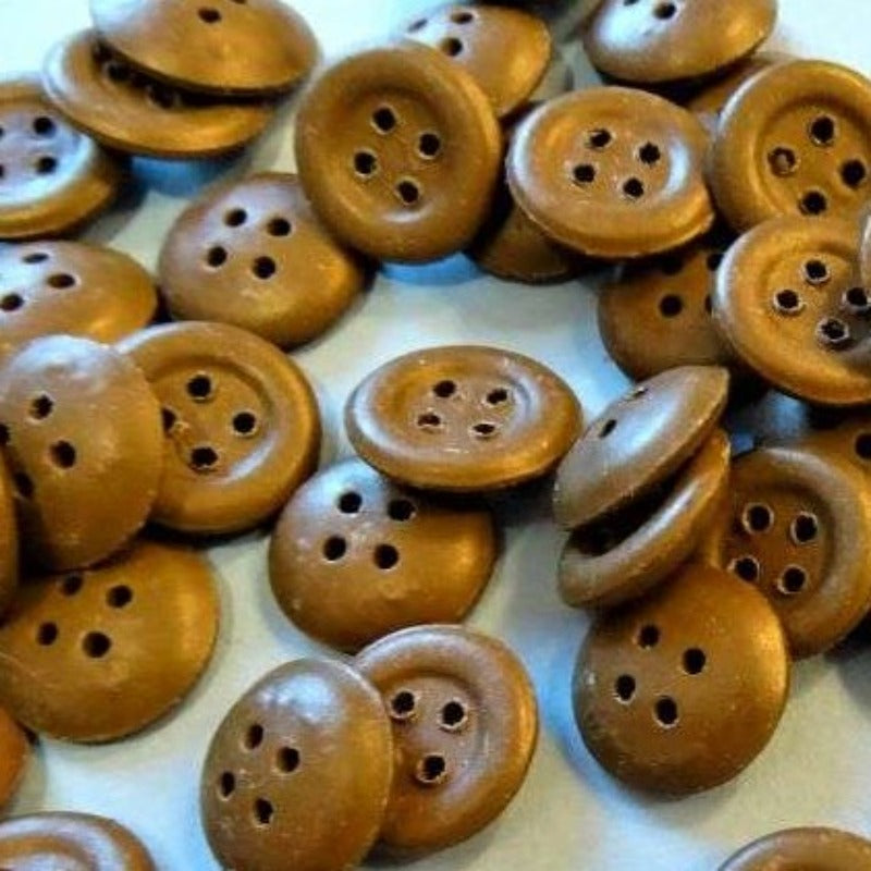 100 mid brown RUBBER 4 hole buttons size 17mm clearance