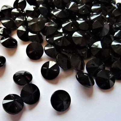 100 small Black facetted shank buttons size 11mm clearance