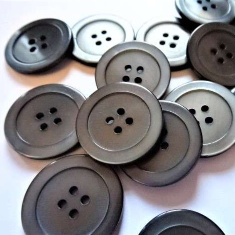25 large dark grey multi shiny 4 hole buttons 25mm clearance
