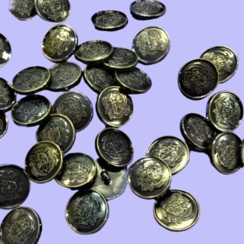 50 dark gold colour with coat of arms design buttons 18mm clearance
