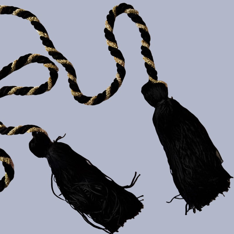 Thick Black And Gold Cord With Tassel At Each End Length 150cm Clearance