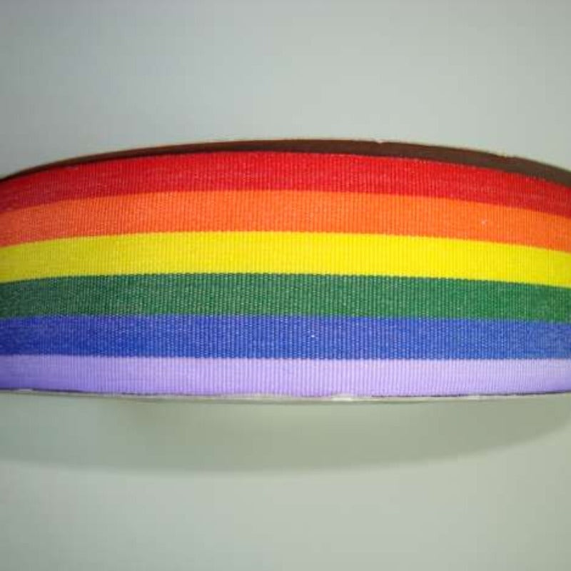 50 metres of bright striped rainbow ribbon choice of width
