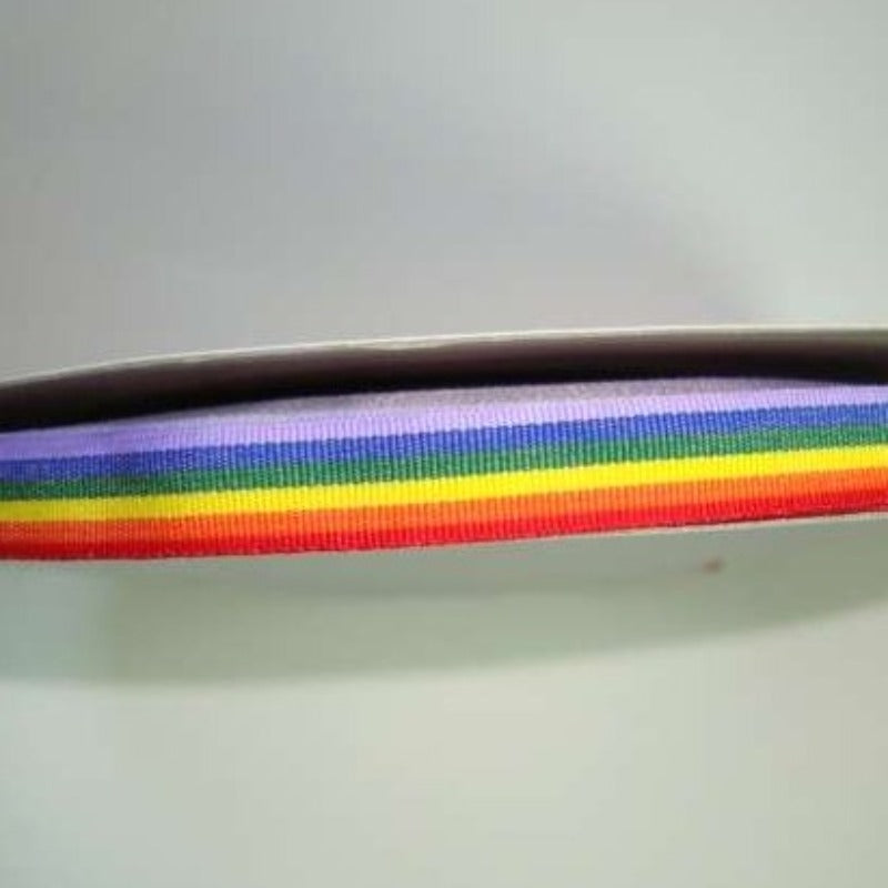 50 metres of bright striped rainbow ribbon choice of width