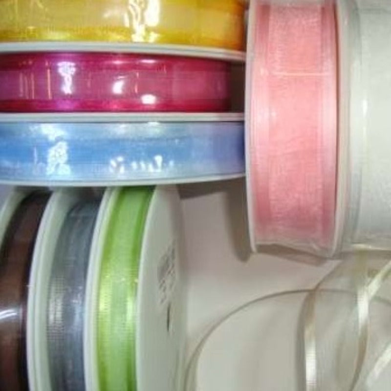 25 metres of SATIN EDGE 10mm wide chiffon type ribbon