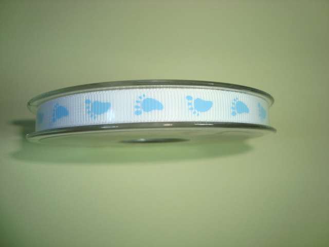 20 metre reel of ribbon with baby feet 10mm wide