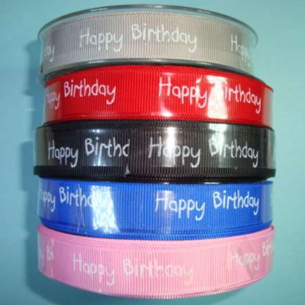 20 metres of Coloured happy birthday ribbon 15mm choice of colour