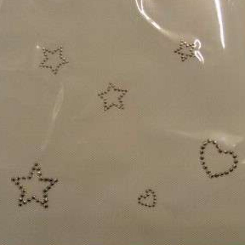 5 sheets of iron on Hot Fix silver stars and heart iron on motifs assorted sizes 14mm to 32mm clearance