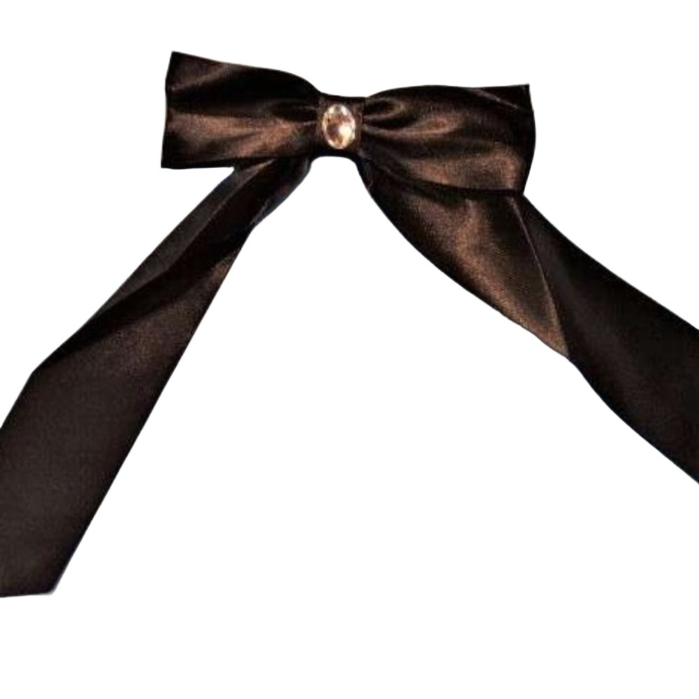 5 Large Black Bows Made From 50mm Ribbon With Fancy Stone With Clear Stone Size 12 x 18mm Clearance