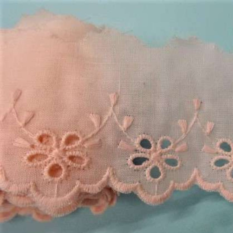 13.5 Metres Of Light Pink Broderie Anglaise 50mm Wide Clearance