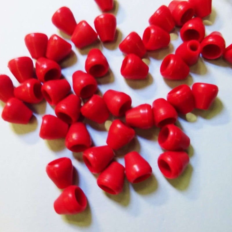 50 red cord ends 14mm with 4mm hole for cord clearance