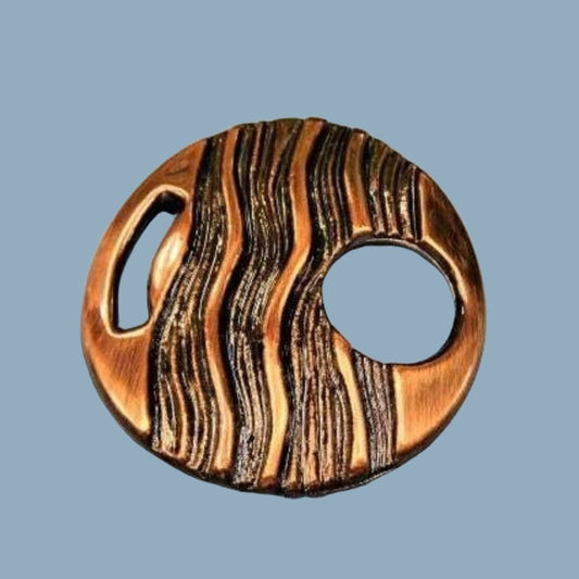 10 copper coloured round pattered buckle type trims with slot hole and round hole clearance