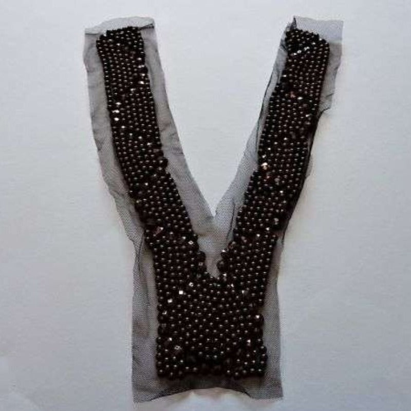 Large black beaded motif with stones size 47cm x 11cm clearance