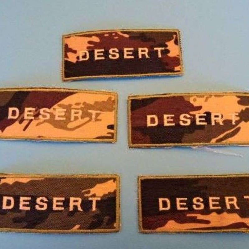 5 Camouflage with DESERT embroidered lettering iron on motifs size 4cm x 10cm clearance