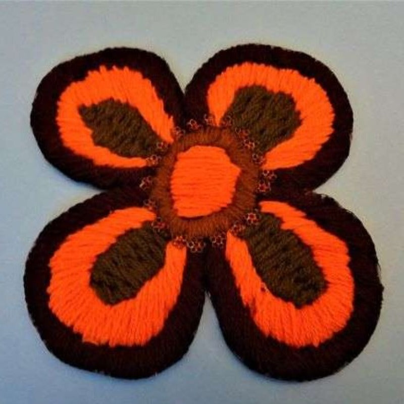 Very Large knitted type iron on motif brown / orange / green size 14cm x 13cm 5.5 inch x 5 inch clearance