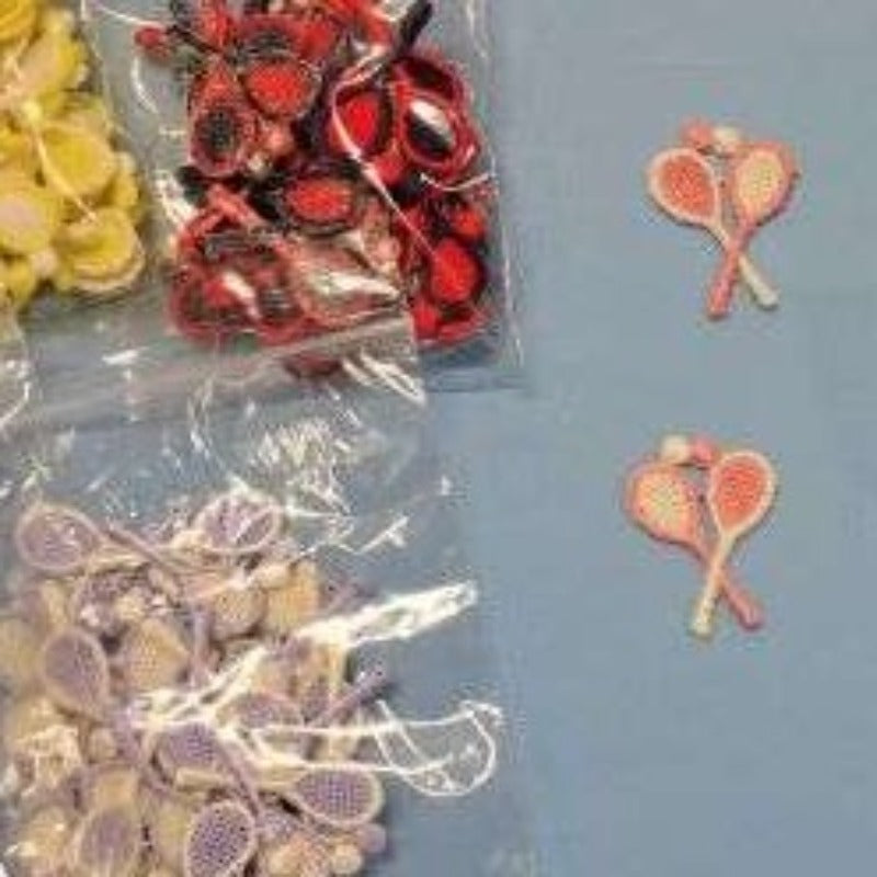 20 Small Tennis rackets and balls design small IRON ON motifs size 35mm x 25mm choice of colour clearance