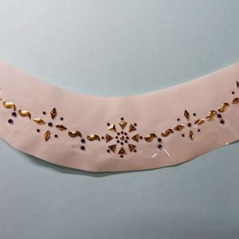 5 Iron On Hot Fix Motifs With Coloured Diamante Type Stones And Gold 20cm x 3cm clearance