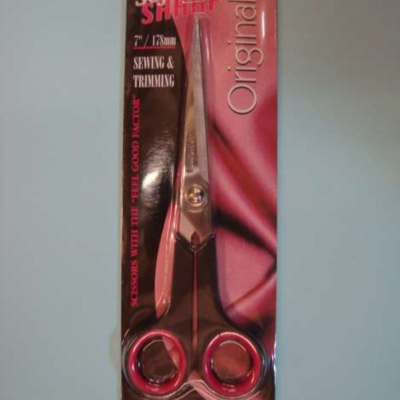 7 inch Soft n’ Sharp Original Side Sewing and Trimming Scissors Janome brand with black and pink handles