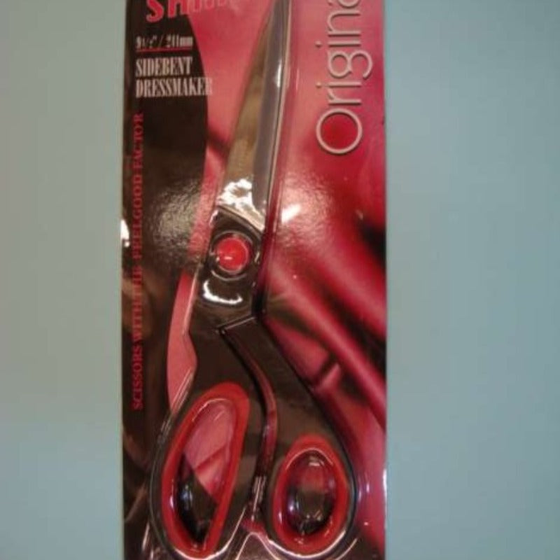 9.5 inch Soft n’ Sharp Original Side Bent Serrated Scissors Janome brand with black and pink handles