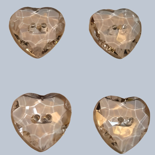 100 clear colour 1 faceted glass type two hole heart buttons choice of size