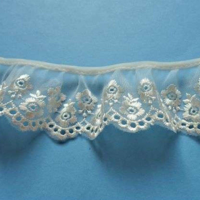 25 metres of cream gathered tulle embroidered lace 60mm wide