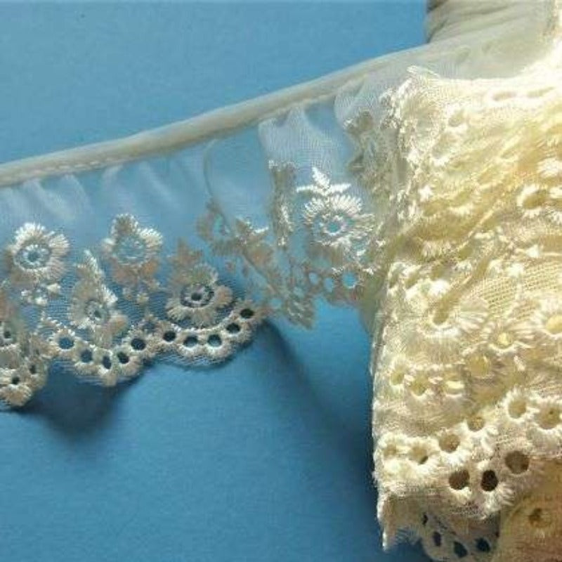 25 metres of cream gathered tulle embroidered lace 60mm wide