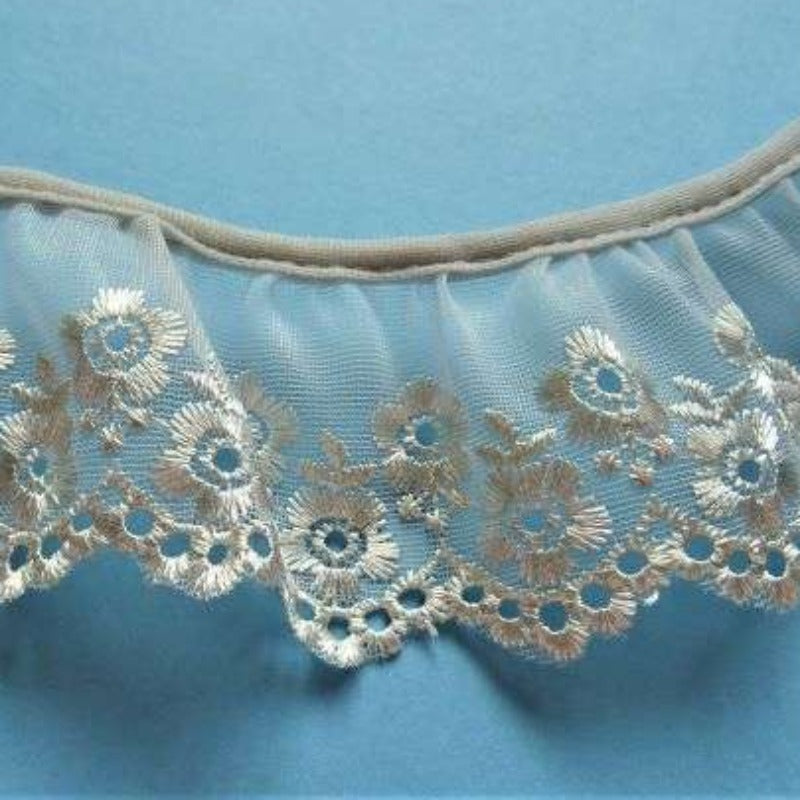31 metres of silver light grey gathered tulle embroidered lace 60mm wide