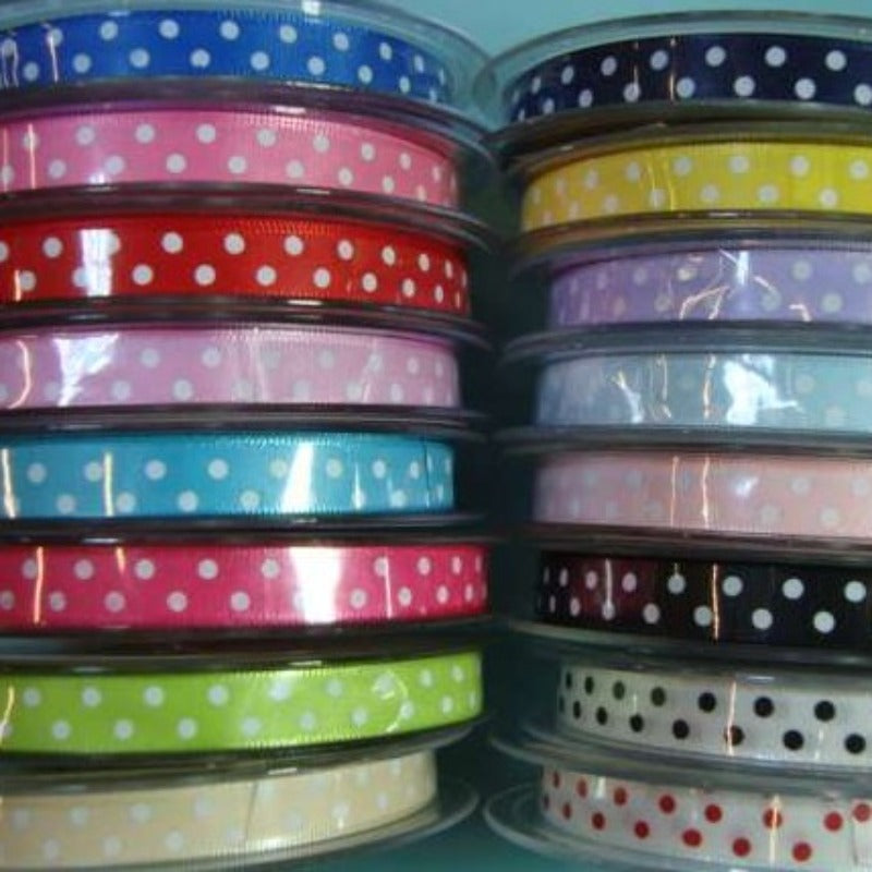 20 metres single satin spot ribbon 10mm wide