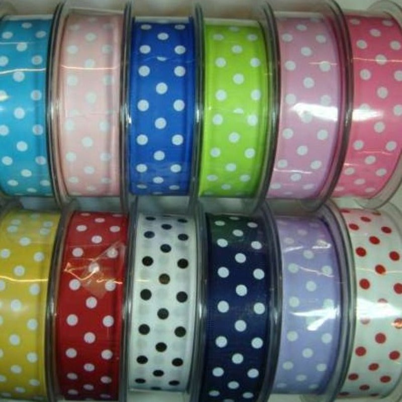 20 metres single satin spot ribbon 25mm wide