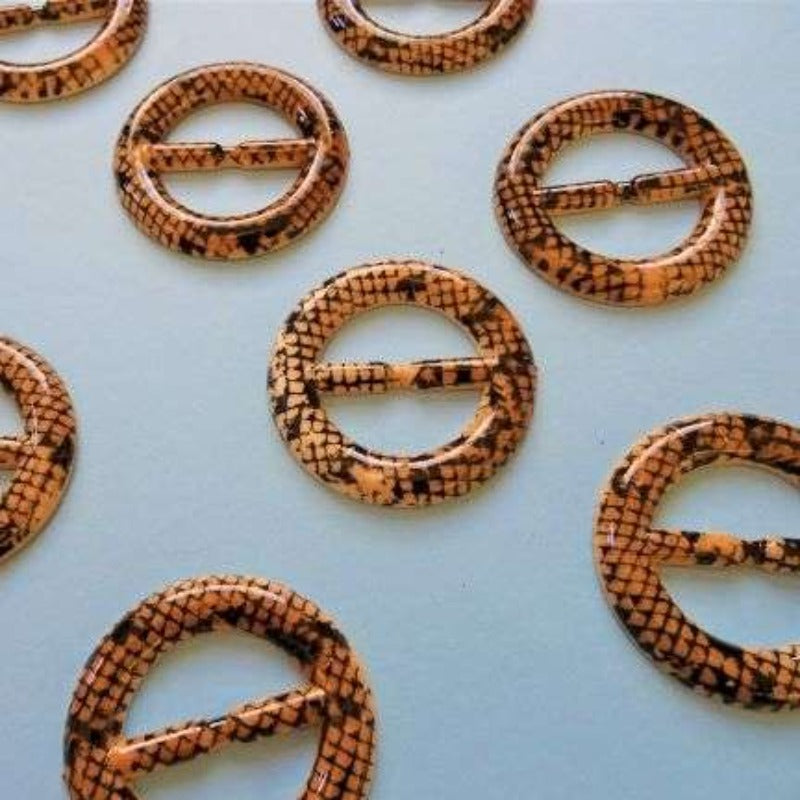 10 Round Brown Plastic Buckle Snake Skin Design Size 52mm Clearance