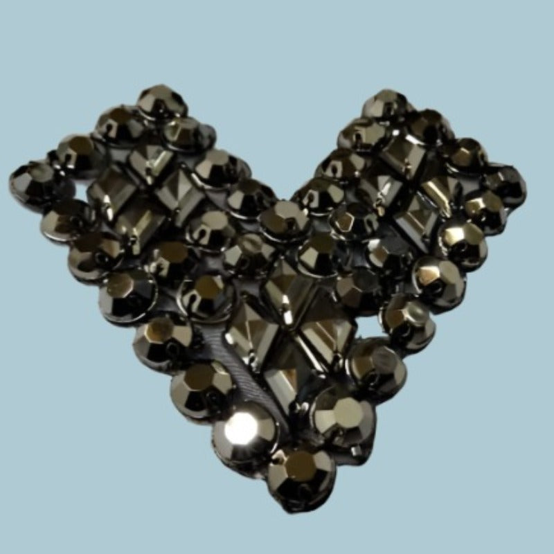 5 metallic look dark silver colour bead design motifs iron on size 8cm x 8cm clearance