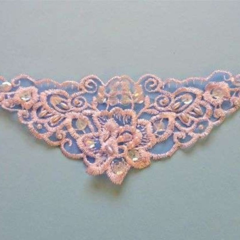 5 Light Blue Lace Motifs With Beads And Sequins Size 20cm x 7cm Clearance