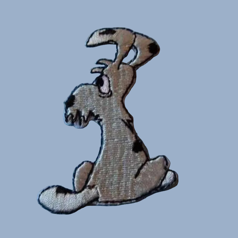 50 Iron On Embroidered Grey Dog Motifs Size 65mm x 45mm Clearance