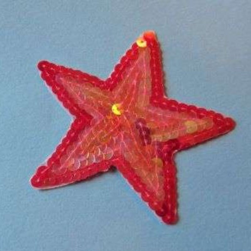 5 Bright Pink Sequin Star iron on motifs size 10.5cm clearance