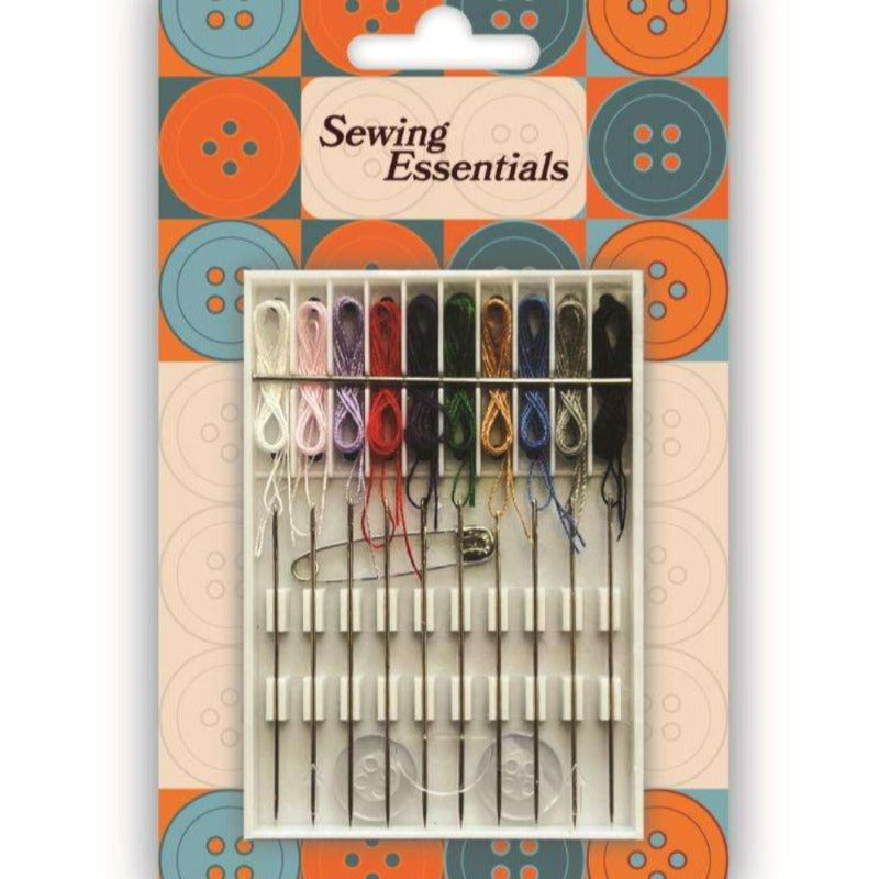 6 Cards of Threaded Needle Kit With 10 Pre Threaded Needles A Safety Pin And 2 White Small Buttons