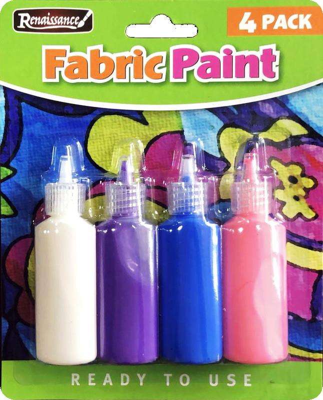 Card of 4 assorted colours of fabric paint 22ml