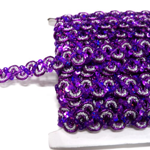 10 metre card of holographic sequin braid with silver 16mm wide choice of colours