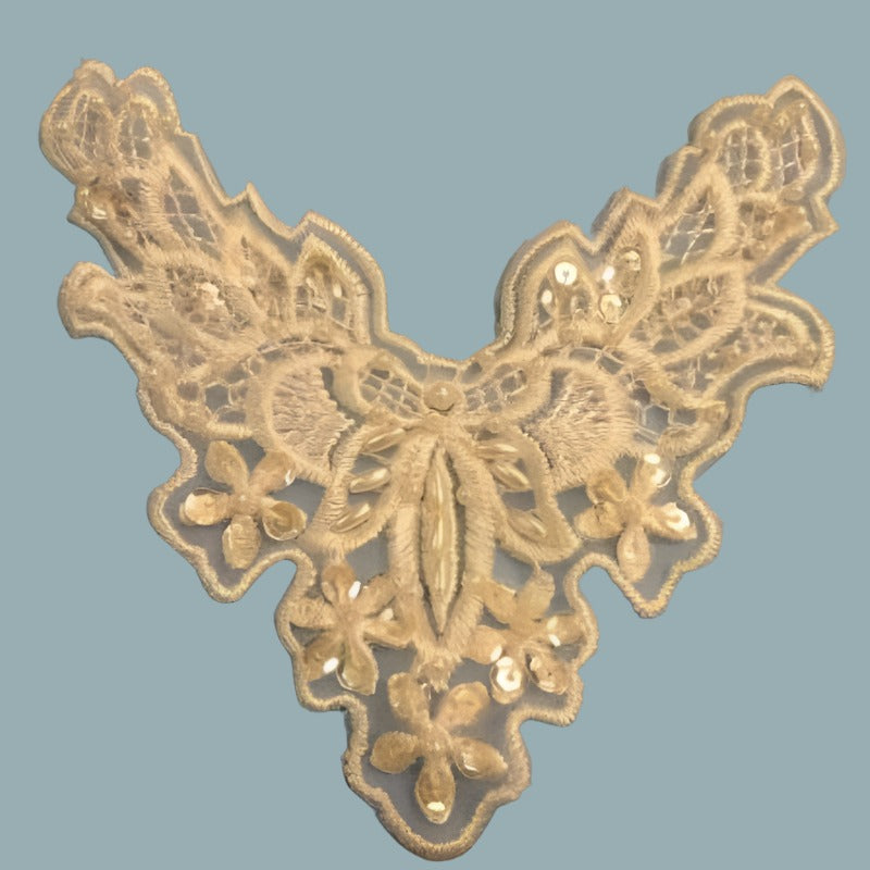 5 Ivory Embroidered Sew On Motifs With Beads And Sequin Size 12cm Clearance