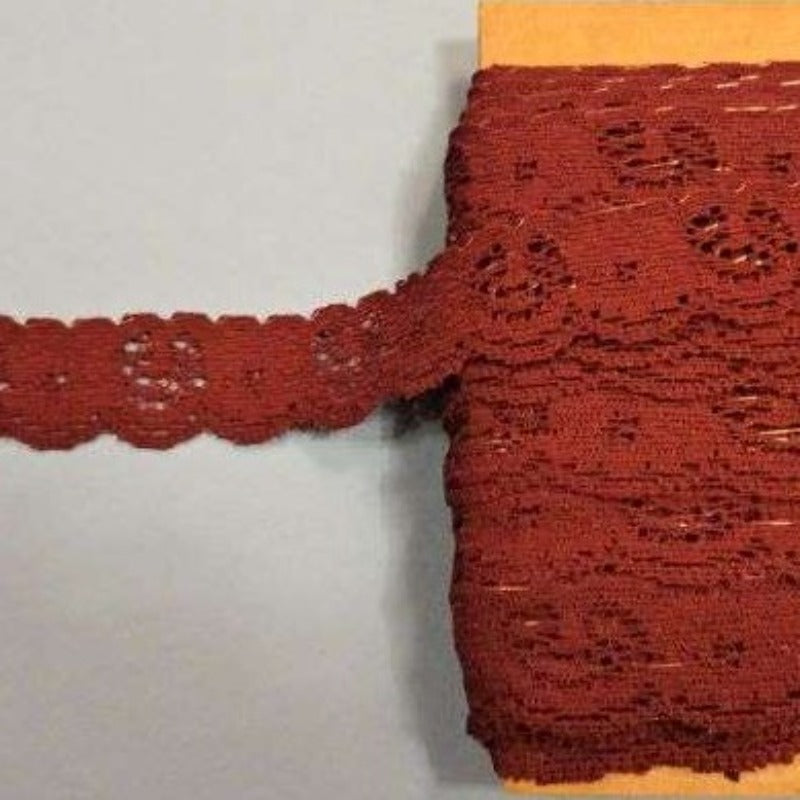 20 Metres Of Maroon Flower Design Stretch Lace 20mm Clearance