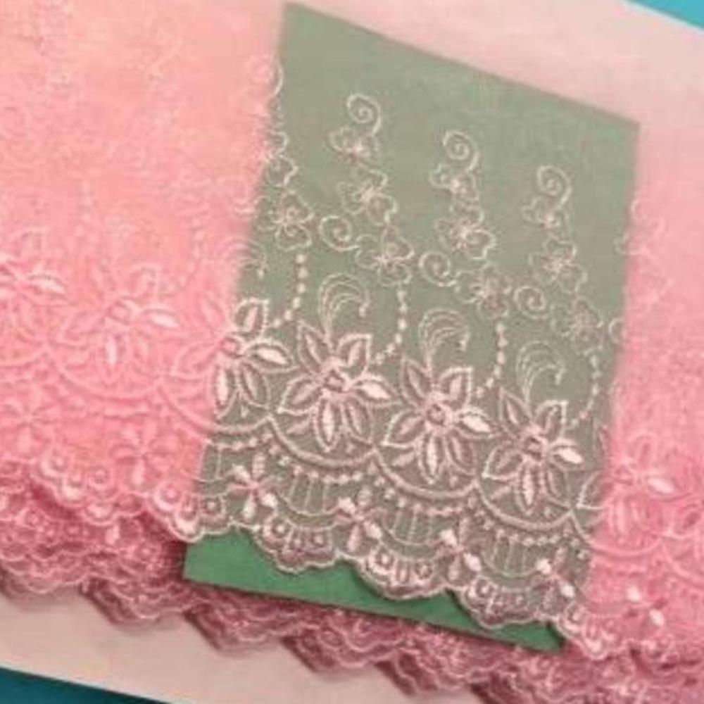 13.7 metres of LIGHT PINK fine tulle embroidered wedding type lace 15cm / 6 inch wide